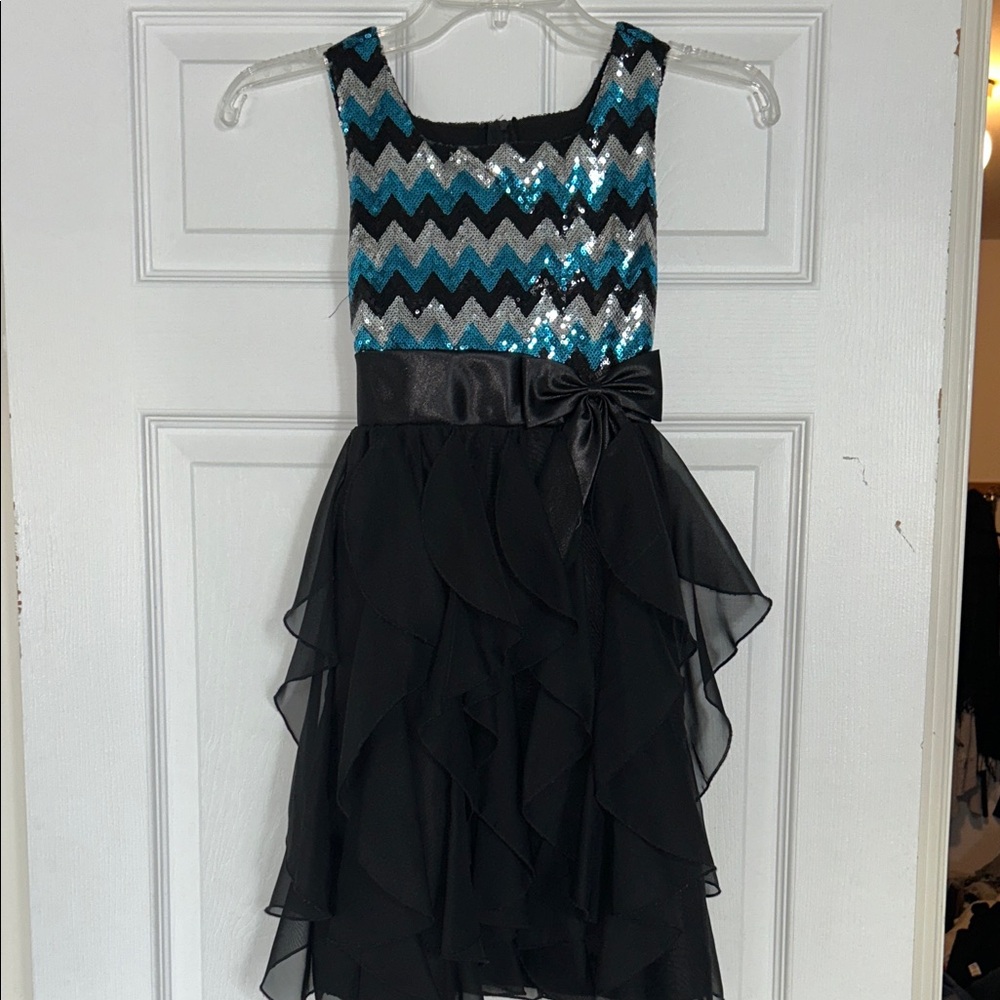 Black and Blue Chevron Kids Dress